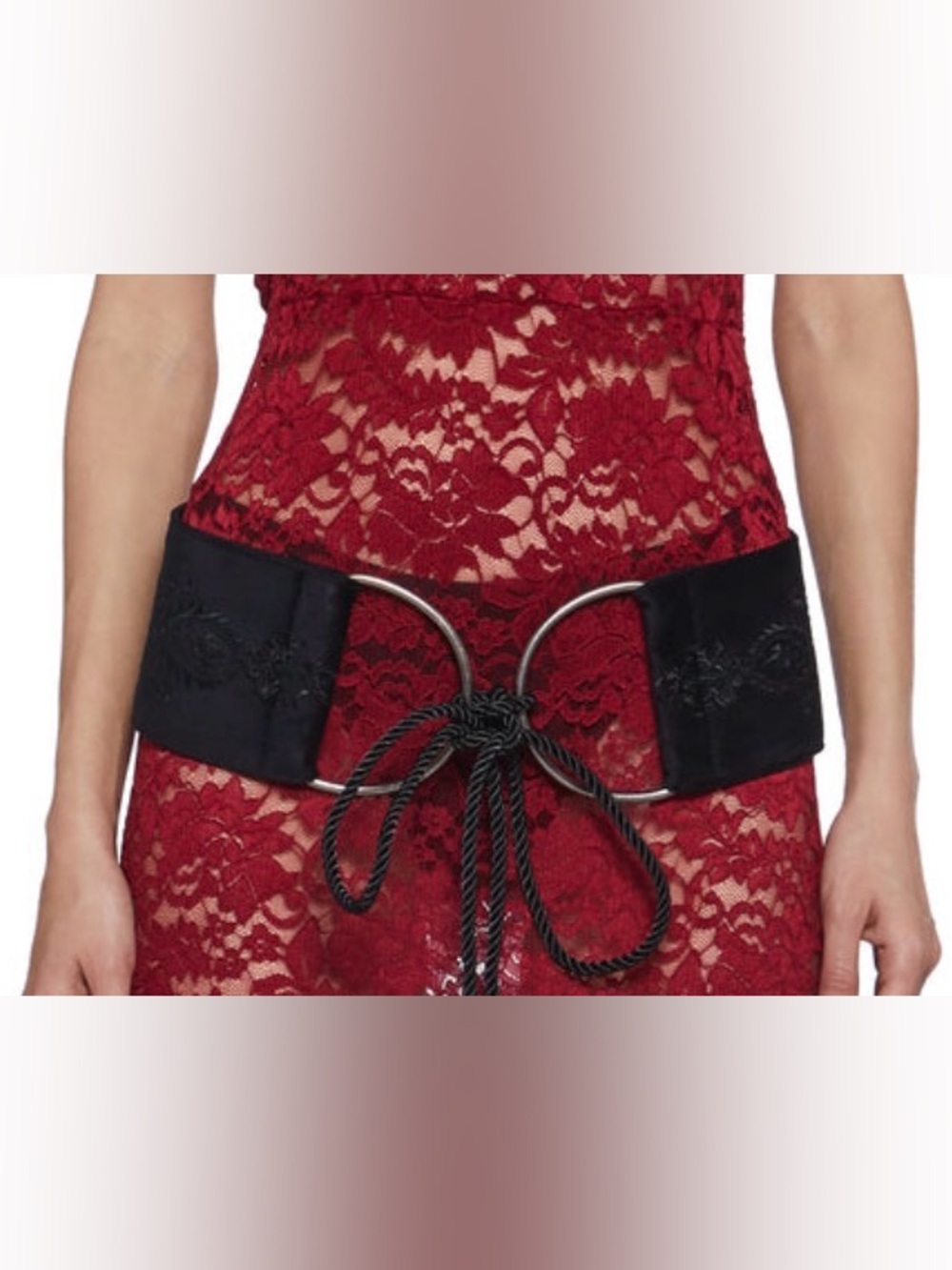 Dolls kill Black Embroidered Waist Belt with Tassel Tie